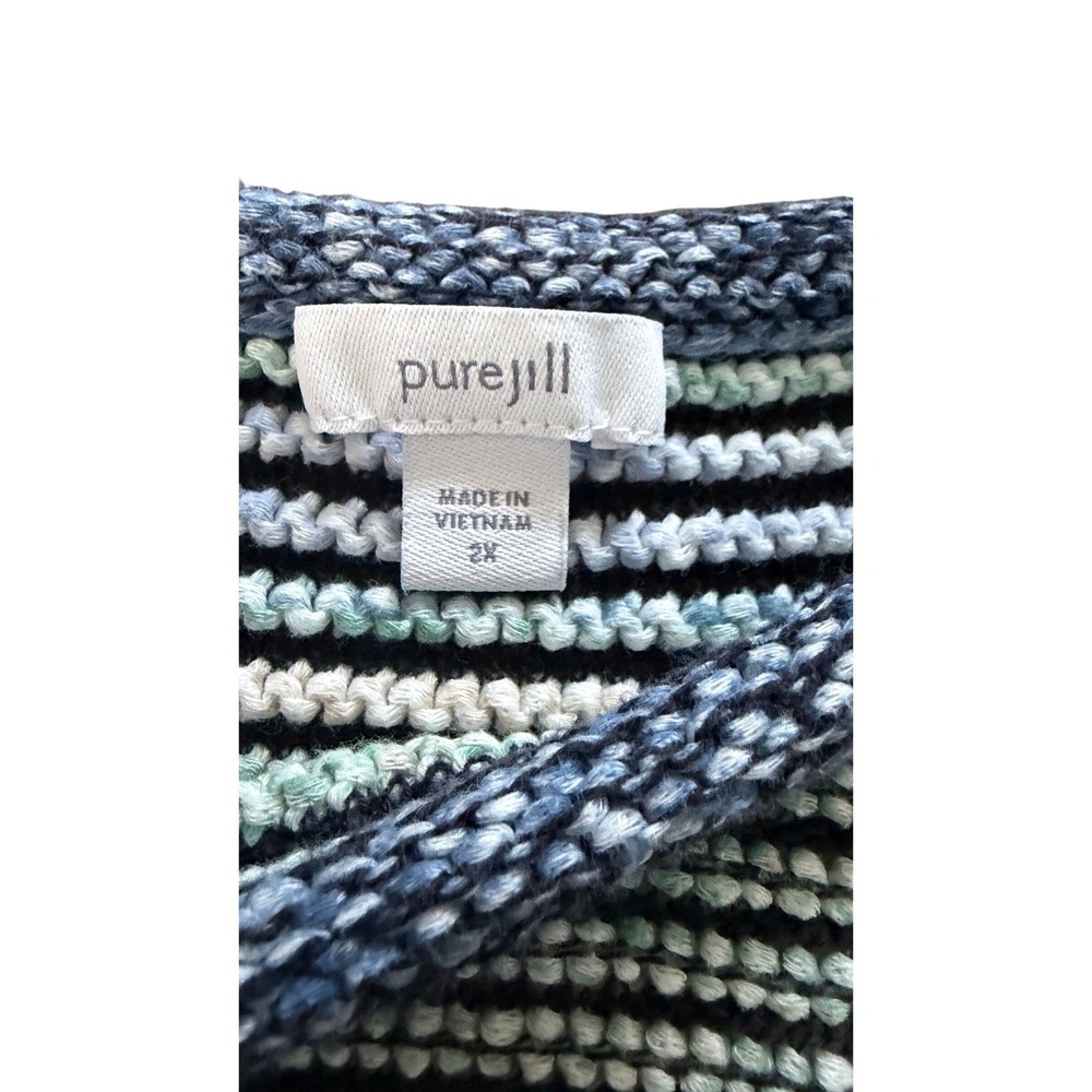 Pure Jill J Jill Striped Cotton Linen Knit Sweater Top Womens 2X Short Sleeve - Picture 4 of 7